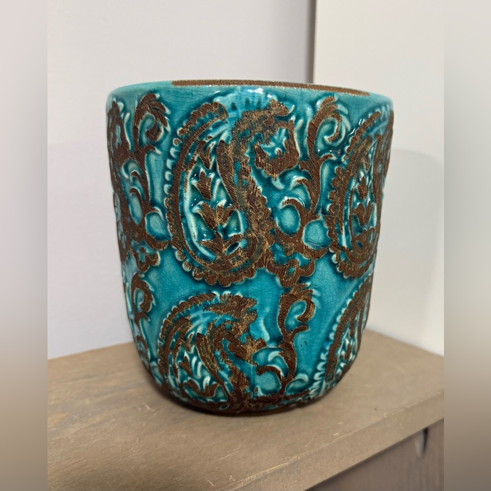 Teal Paisley Planter
